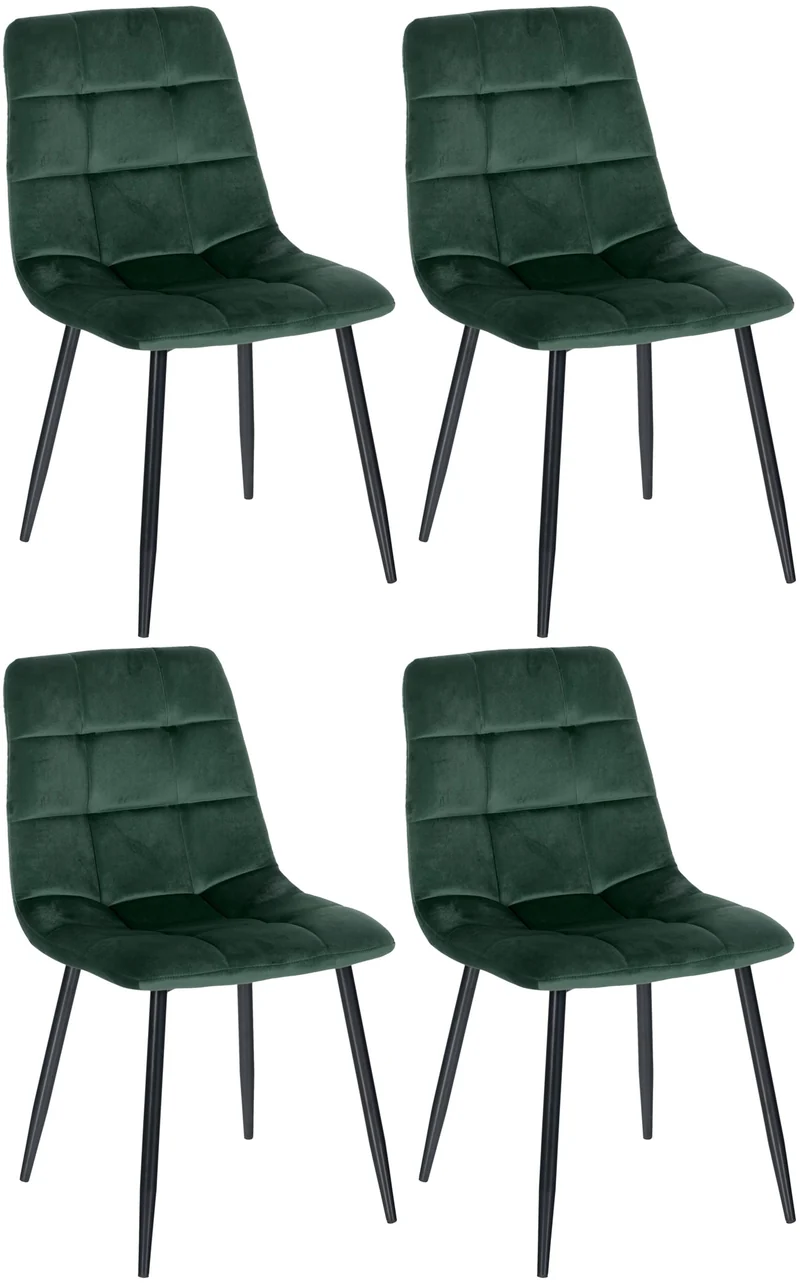 Lot de 4 chaises de salle à manger coutures forme carrées en tissu velours vert foncé pieds en métal noir 10_0001793