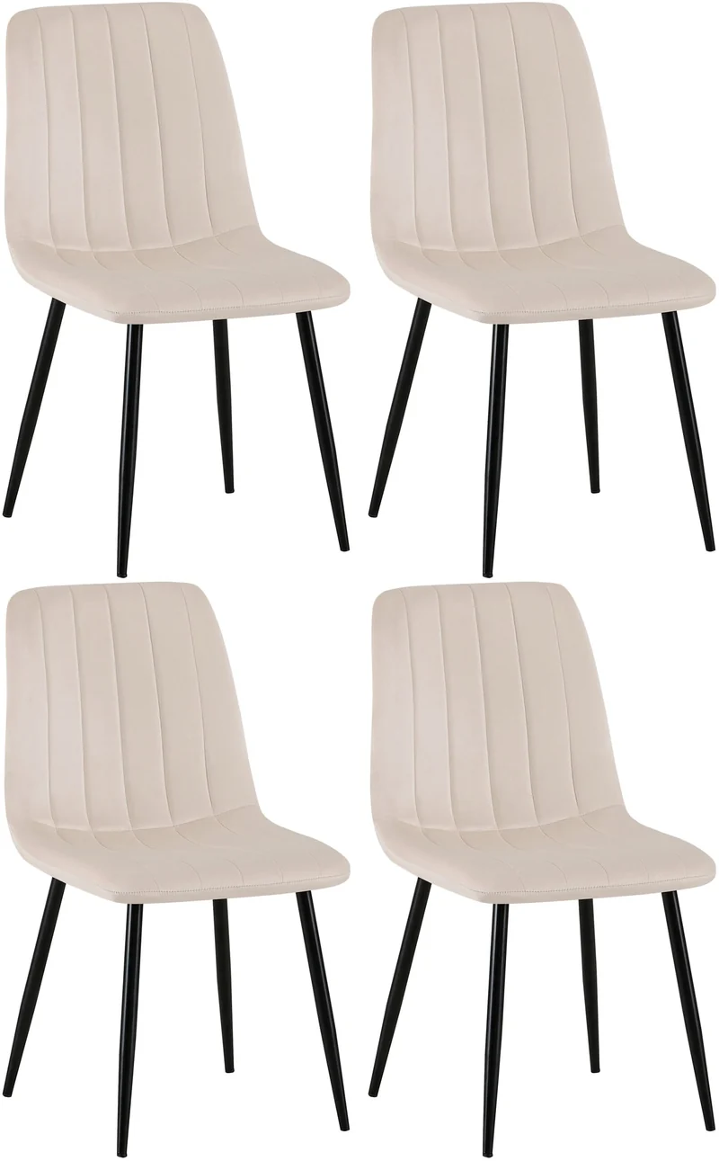 Lot de 4 chaises de salle à manger coutures décoratives verticales en tissu velours crème et pieds métal noir 10_0001868
