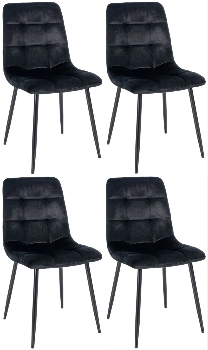 Lot de 4 chaises de salle à manger coutures décoratives carrées en velours noir et pieds en métal noir 10_0001786