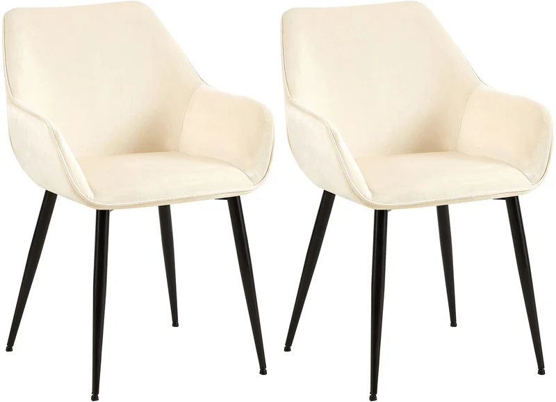 Lot de 2 chaises de salle à manger design moderne en velours crème et pieds métal noir 10_0001584