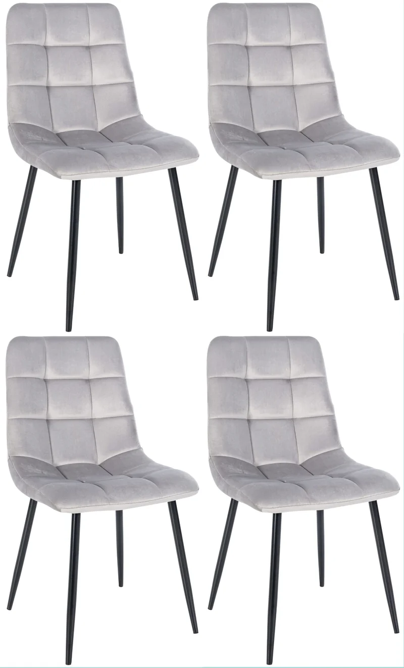 Lot de 4 chaises de salle à manger style moderne et confortable en tissu velours gris et métal noir 10_0001785