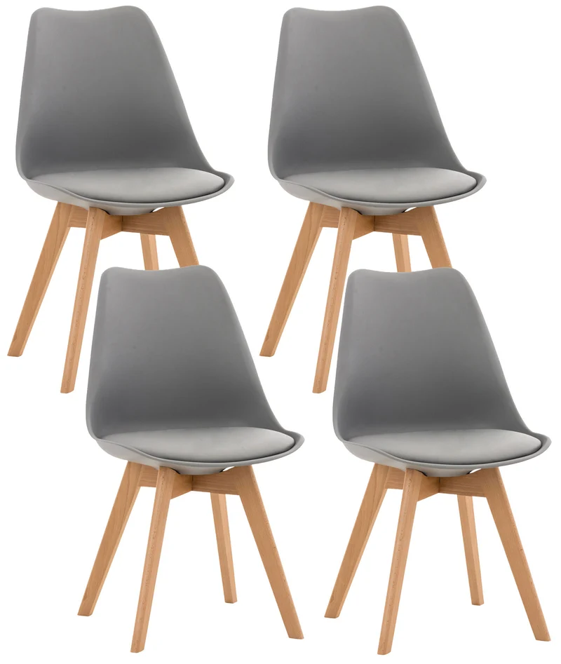 Set de 4 chaises de salle à manger design scandinave en PVC gris et pieds en bois clair 10_0001844
