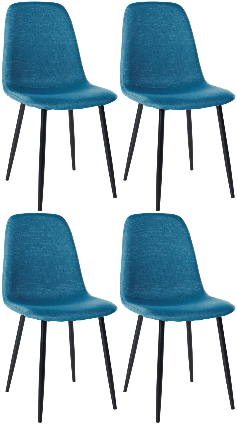 Lot de 4 chaises de salle à manger design simple avec pieds en métal noir et assise en tissu bleu 10_0001834