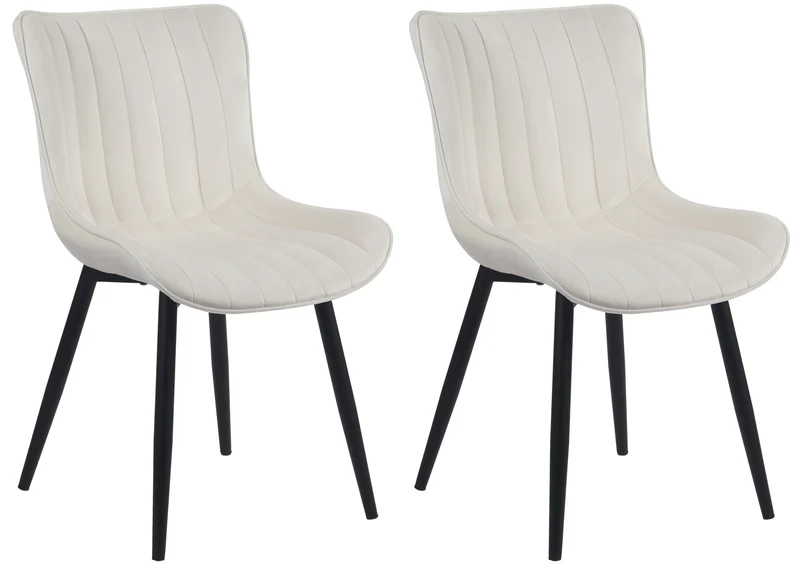 Lot de 2 chaises de salle à manger coutures décoratives verticales avec pieds en métal noir assise en PVC crème 10_0001734