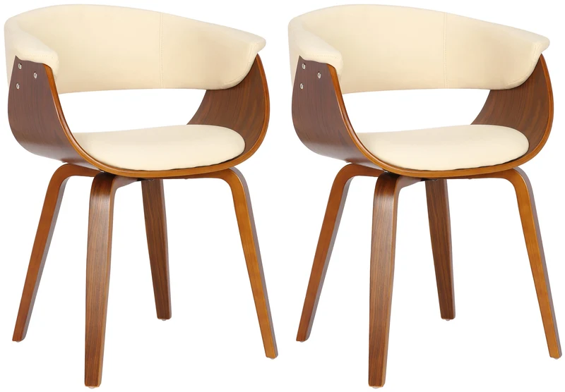 Lot de 2 chaises de la salle à manger design retro en structure en bois et assise en PVC crème 10_0001685