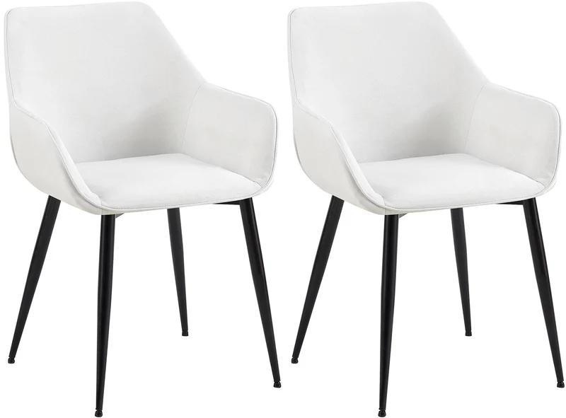 Set de 2 chaises de salle à manger avec accoudoirs design moderne et confortable en tissu crème et pieds en bois noir 10_0001585