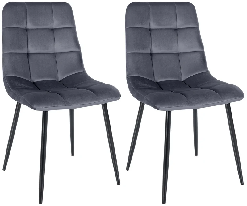 Lot de 2 chaises de salle à manger coutures décoratives carrées en velours gris foncé et pieds en métal noir 10_0001572