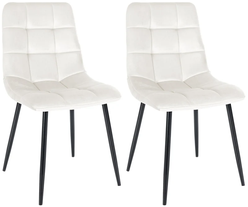 Lot de 2 chaises de salle à manger coutures décoratives carrées en velours blanc crème et pieds en métal noir 10_0001573