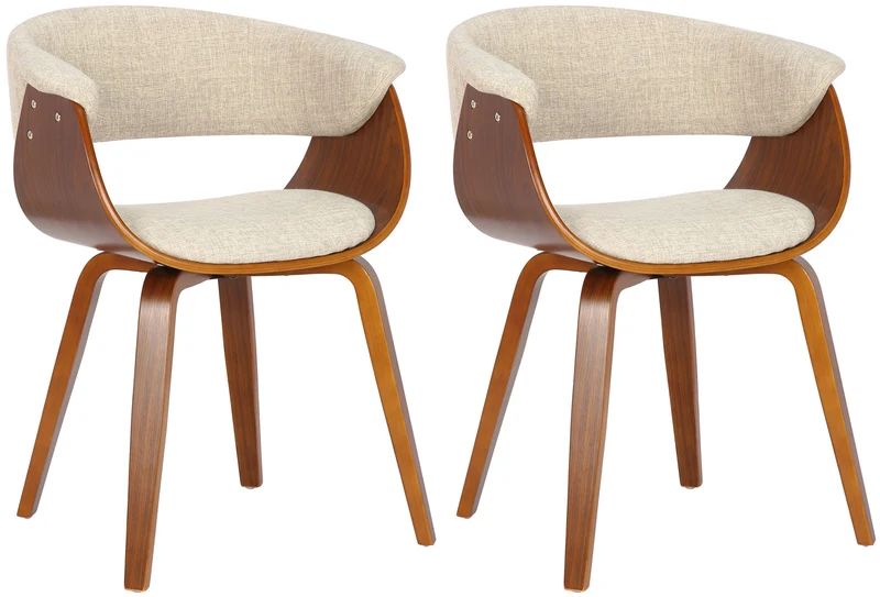 Lot de 2 chaises de la salle à manger design retro en structure en bois et assise en tissu crème 10_0001689