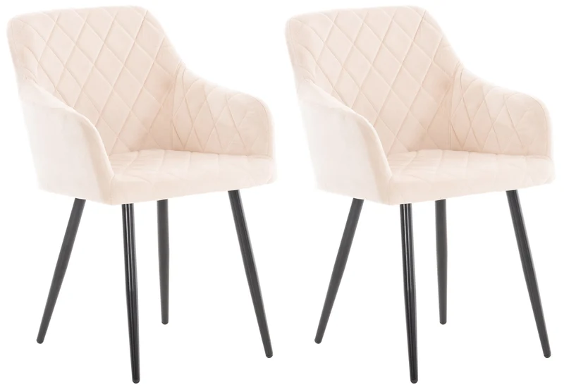 Lot de 2 chaises de salle à manger design retro coutures décoratives en losanges assise en tissu crème 10_0001559