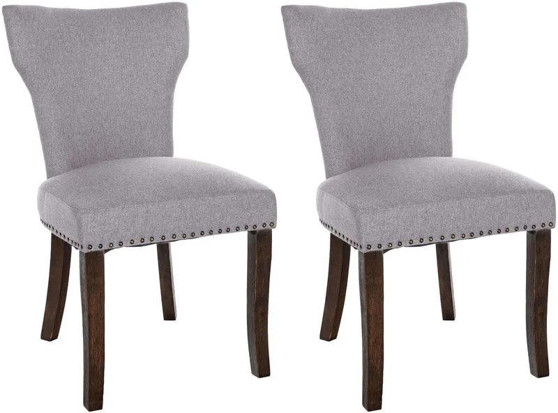 Lot de 2 chaises de salle à manger boutons décoratifs en tissu gris et pieds en bois marron foncé 10_0001587