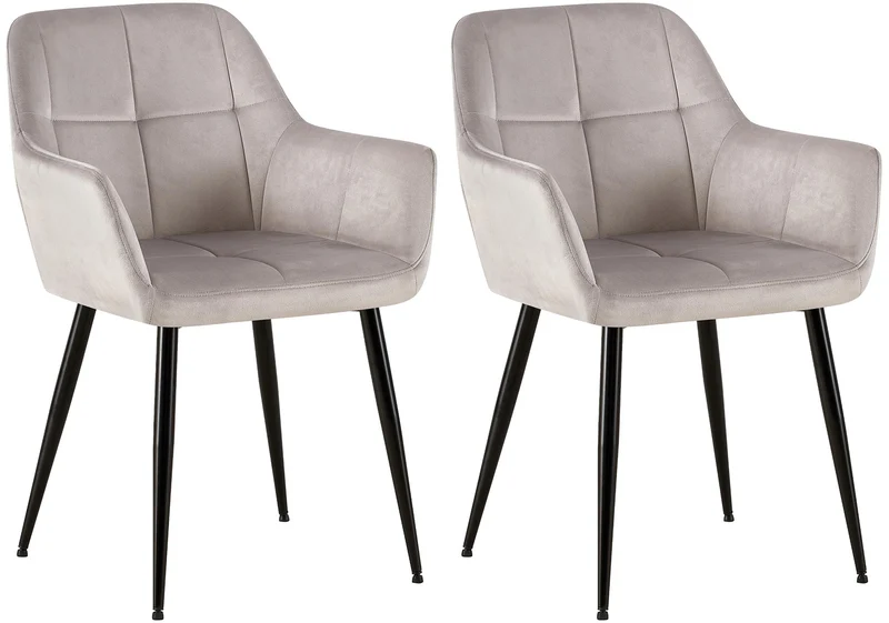 Lot de 2 chaises de salle à manger design retro coutures décoratives en carrées assise en velours gris clair 10_0001536