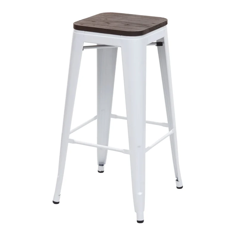 Tabouret de bar siège en bois chaise de bar design industriel en métal empilable blanc 04_0005248