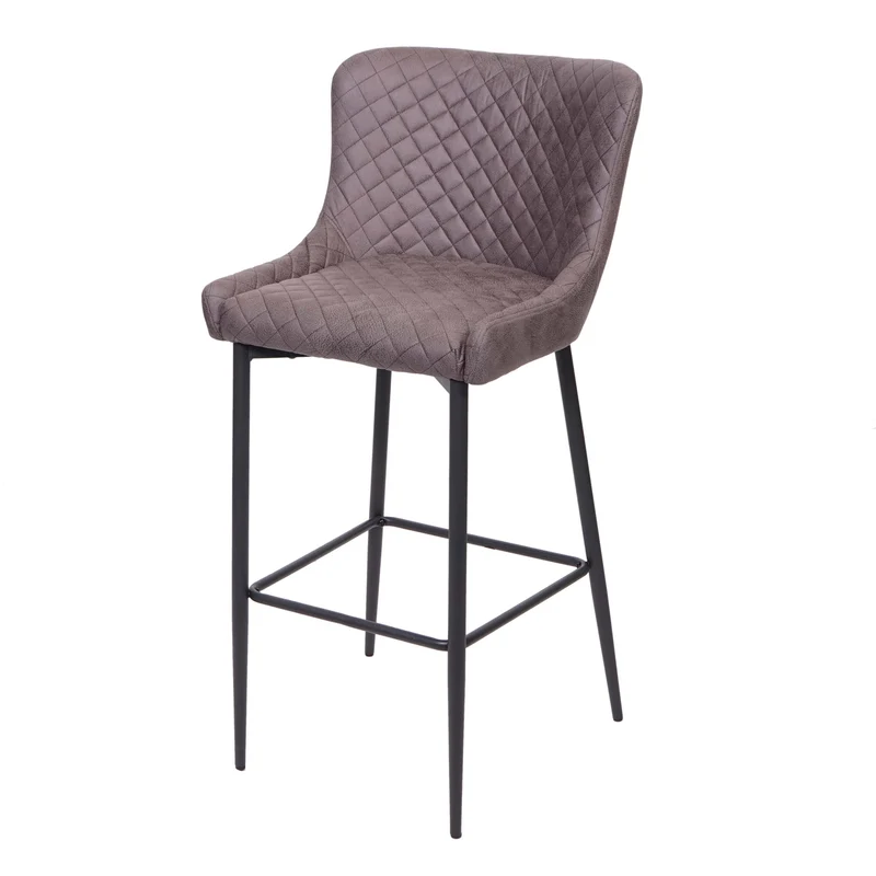 Tabouret de bar chaise haute de comptoir en tissu gris foncé design rétro cadre en métal 04_0001243