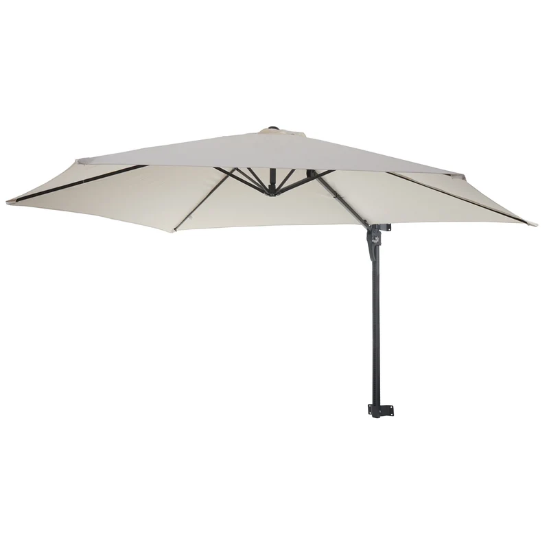 Parasol mural pour balcon terrasse avec mât inclinable 3m polyester aluminium/acier 9kg couleur crème 04_0005634