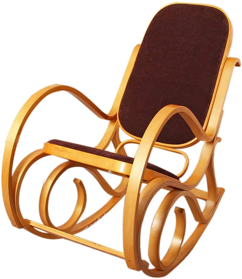 Fauteuil à bascule rocking chair en bois clair assise en tissu marron FAB040006