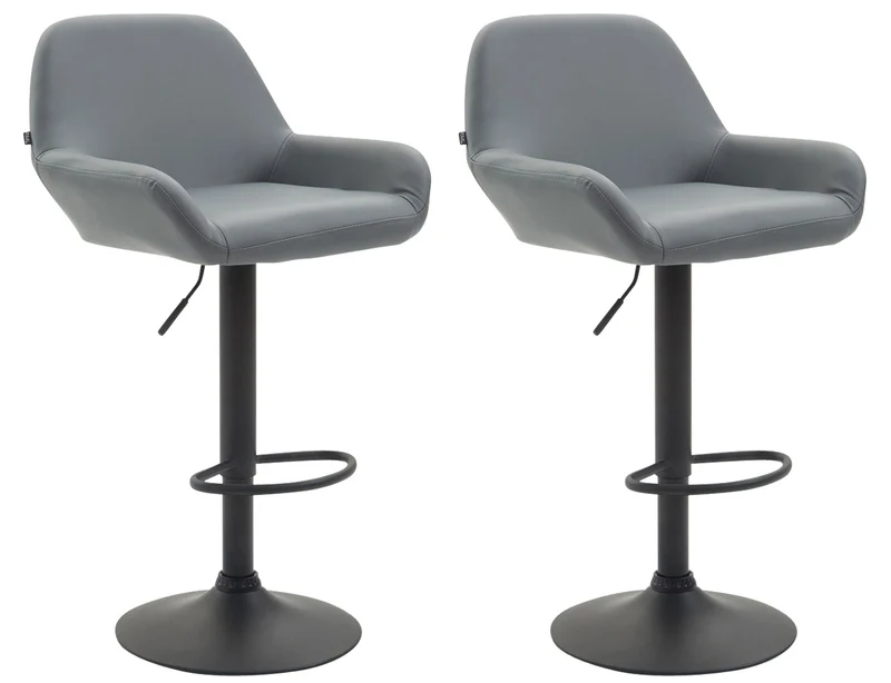 Lot de 2 tabourets de bar moderne et confortable en synthétique gris pieds trompette en métal noir TDB10219