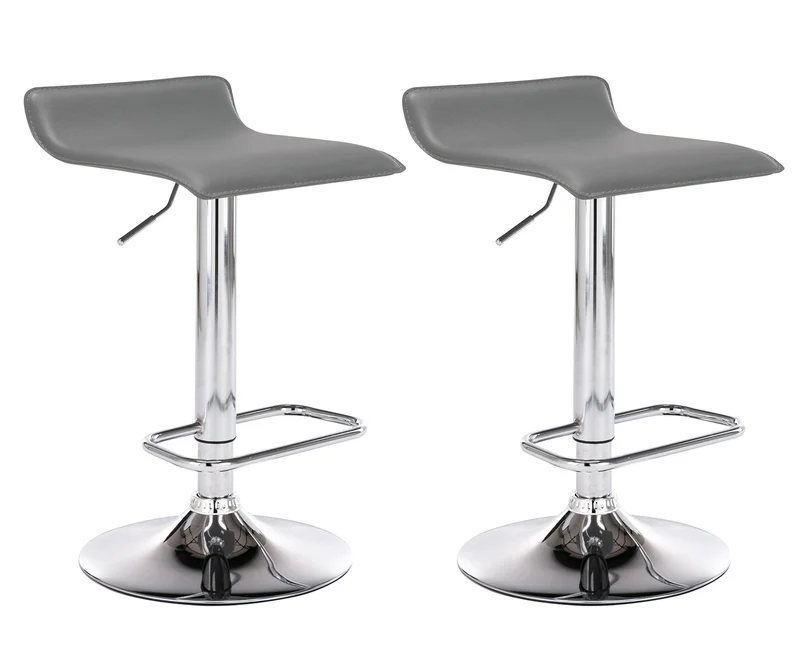 Lot de 2 tabourets de bar en synthétique gris hauteur réglable avec repose-pieds chromé TDB10159