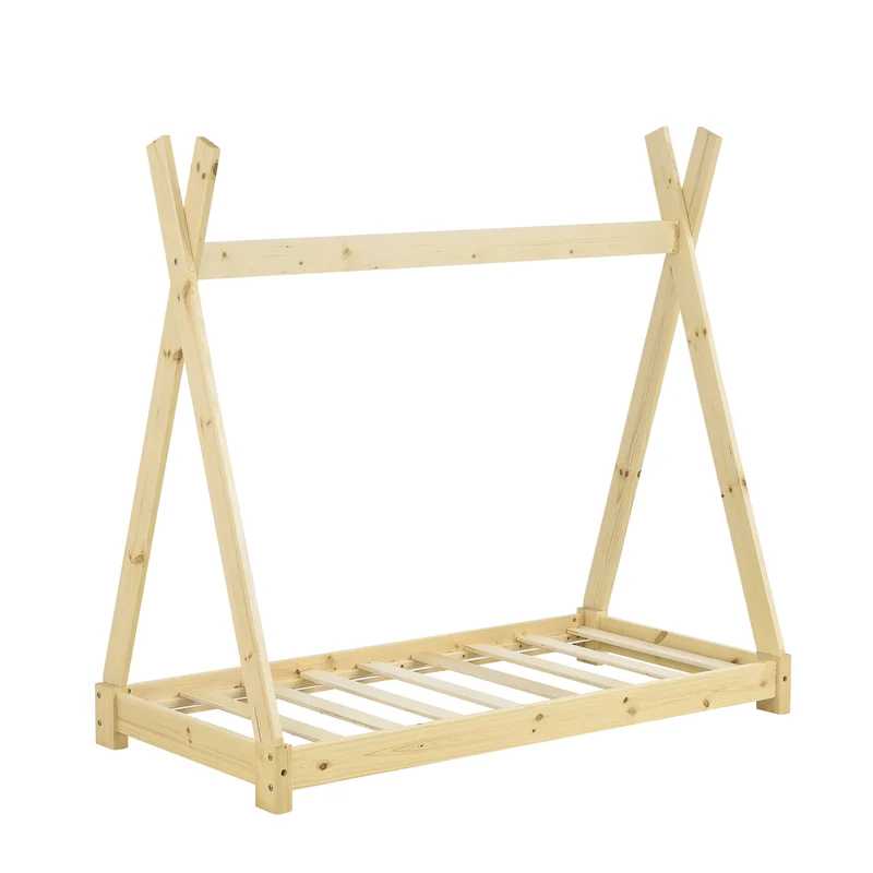 Lit tipi pour enfant avec sommier à lattes bois de pin naturel 70 x 140 cm 03_0002654