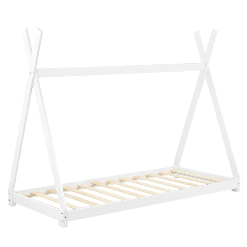 Lit tipi pour enfant avec sommier à lattes bois de pin blanc 90 x 200 cm 03_0002653