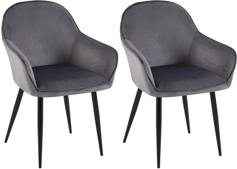 Set de 2 chaises de salle à manger dossier arrondis avec accoudoirs en velours gris foncé 10_0001528