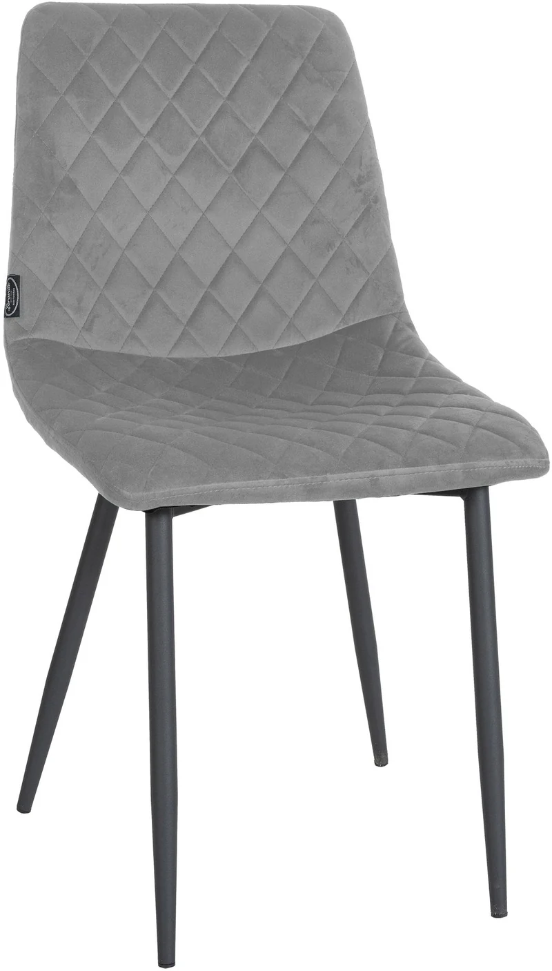 Chaise de salle à manger x1 coutures décoratives en losange assise en velours gris et pieds métal noir 10_0001500