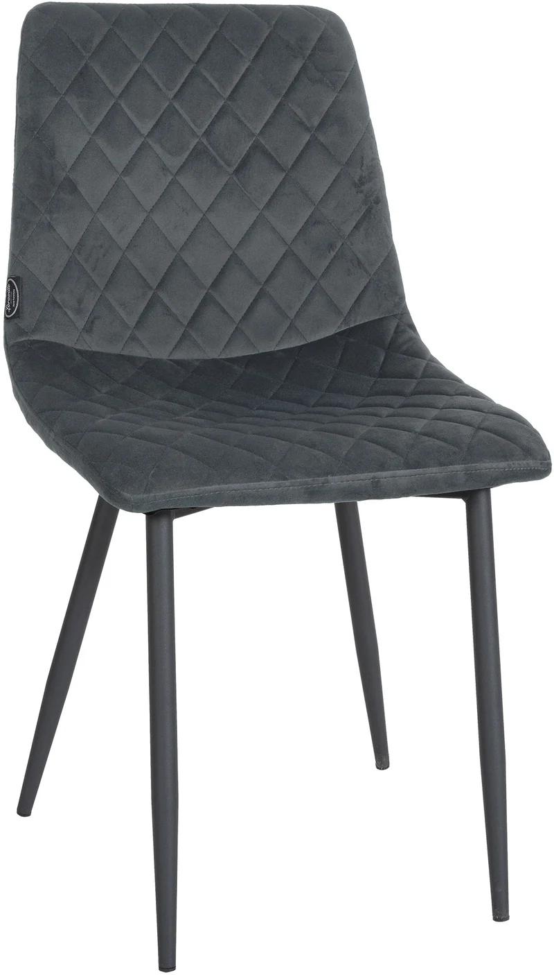 Chaise de salle à manger x1 coutures décoratives en losange assise en velours gris foncé et pieds métal noir 10_0001499