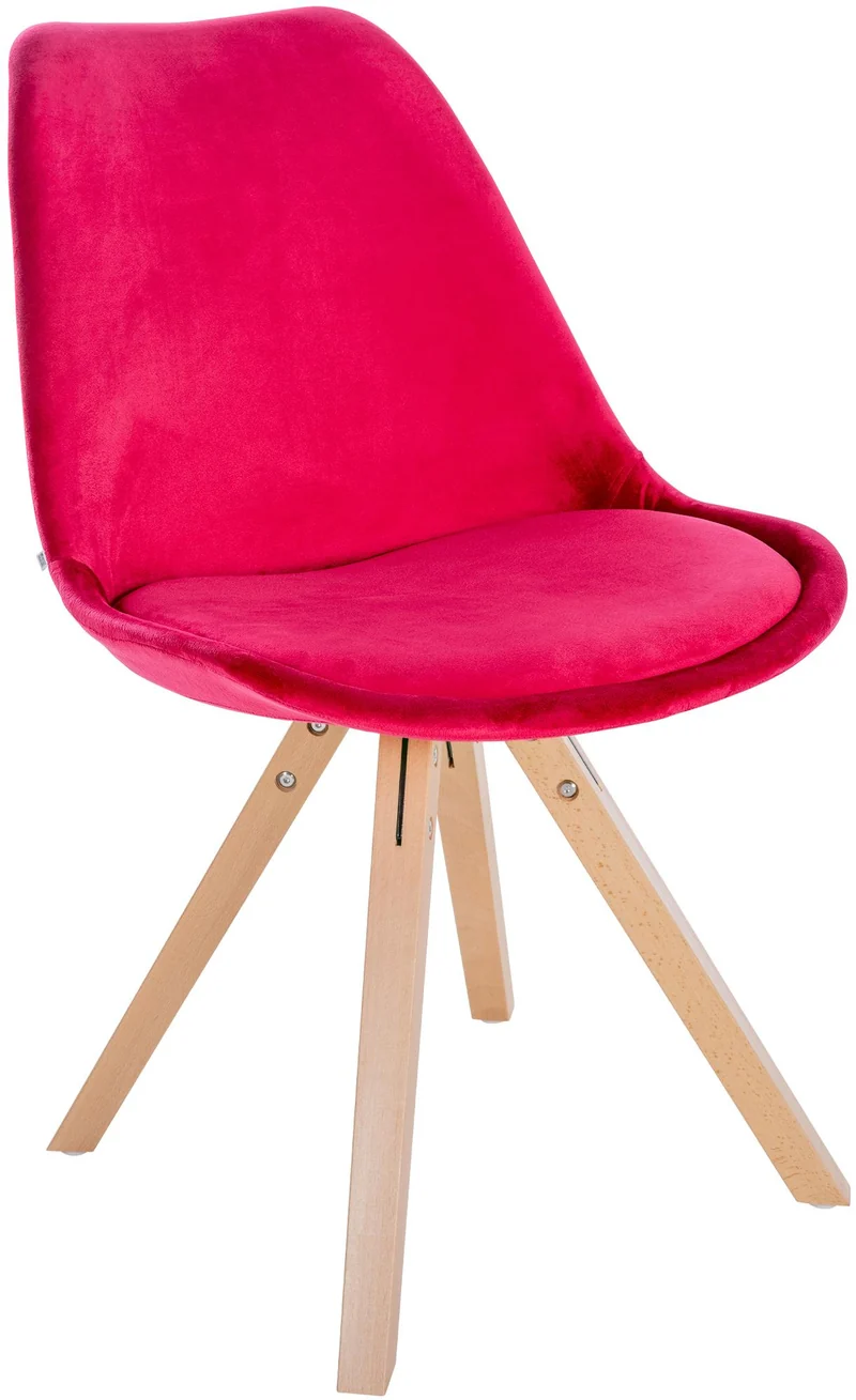 Chaise de salle à manger x1 style scandinave en velours rouge pieds en bois clair 10_0001472