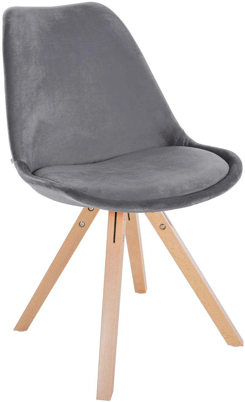 Chaise de salle à manger x1 style scandinave en velours gris pieds en bois clair 10_0001473