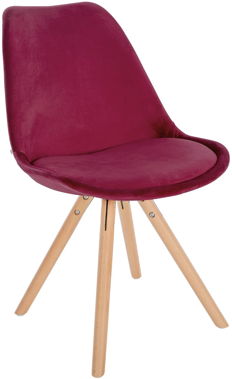 Chaise de salle à manger x1 style scandinave en velours bordeaux pieds en bois clair 10_0001462