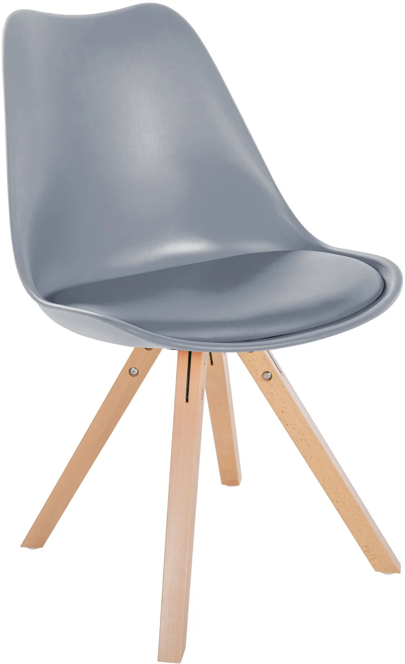 Chaise de salle à manger x1 style scandinave assise en plastique gris et pieds carrés en bois clair 10_0001453