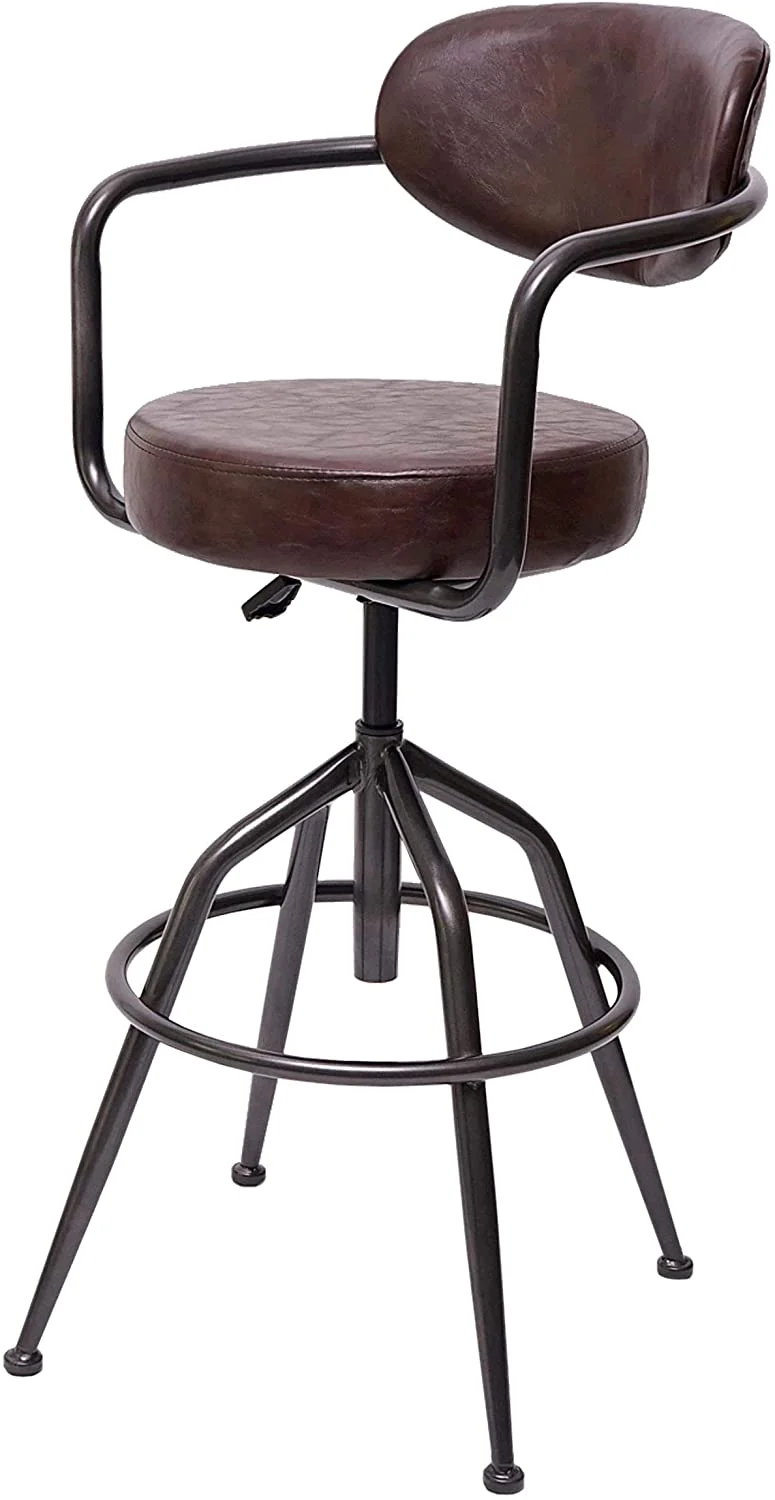1x tabouret de bar pivotant style industriel réglable en hauteur marron vintage avec dossier TDB04058