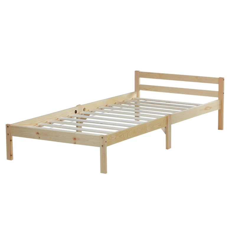 Lit simple 1 personne 90 x 200cm en bois massif avec sommier à lattes LIT06165