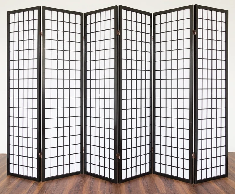 Paravent 6 panneaux en bois noir et papier riz 175x264cm PAR06048