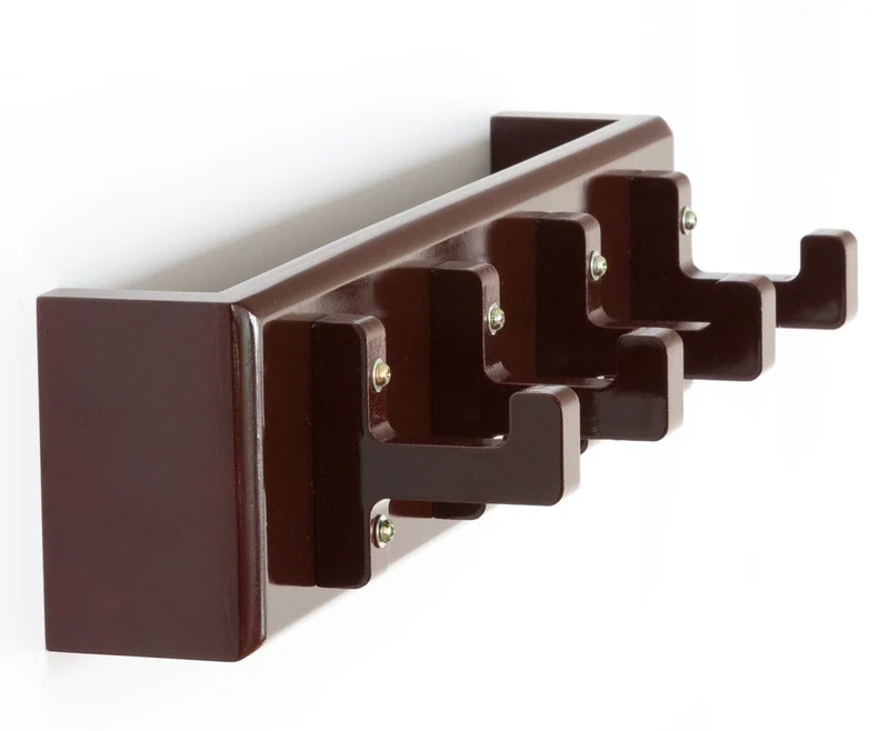 Porte-clés mural polyvalent 4 crochets étagère marron 40x10x13cm DIV06011