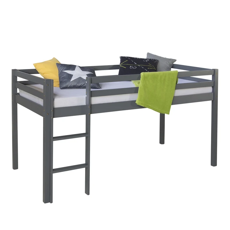 Lit mezzanine pour enfant 90x200cm avec échelle en bois gris LIT06171