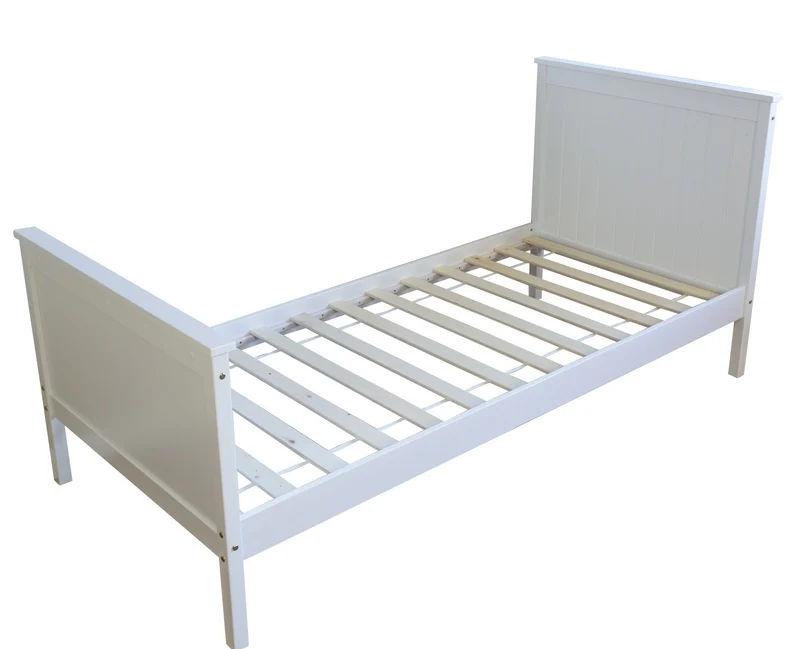 Lit 1 personne simple avec sommier à lattes 90x200cm en bois blanc LIT06076