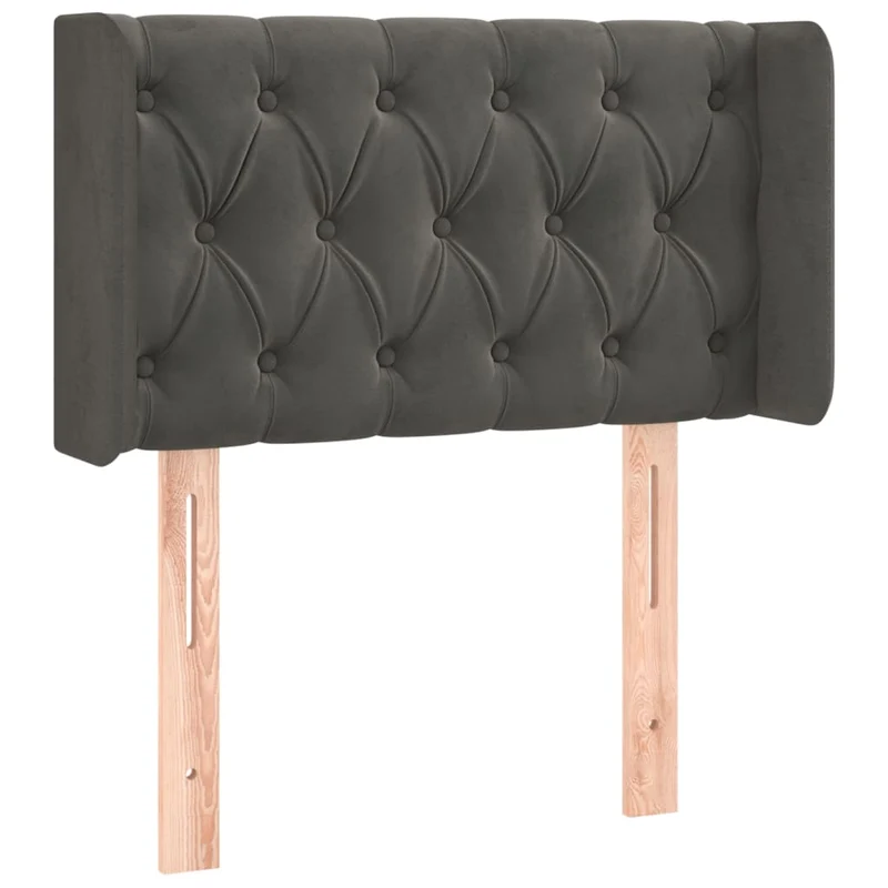 Tête de lit accessoire couchage chambre à coucher meuble avec rebord latéral capitonné 83 x 16 x 78/88 cm tissu velours gris foncé TDL0204898