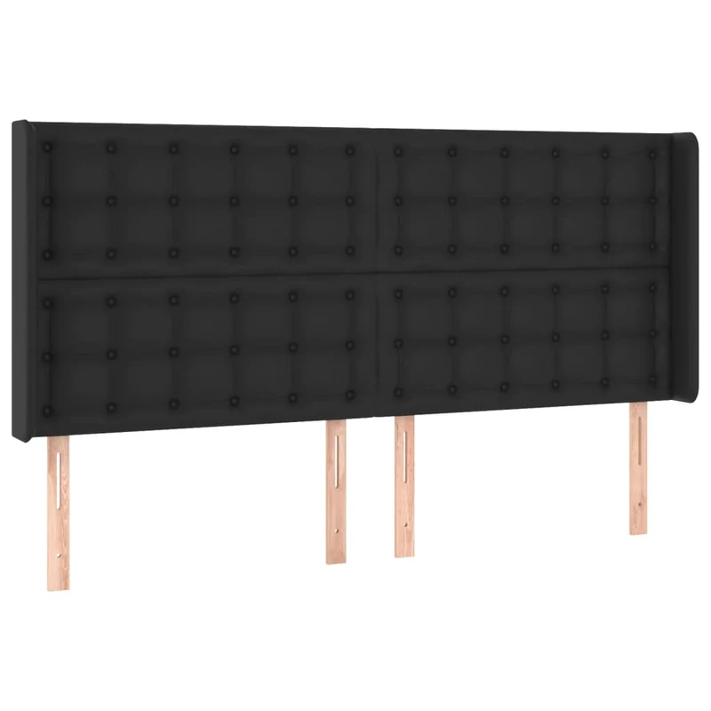 Tête de lit accessoire couchage chambre à coucher meuble capitonné avec rebord latéral 203 x 16 x 118/128 cm synthétique noir TDL0204502