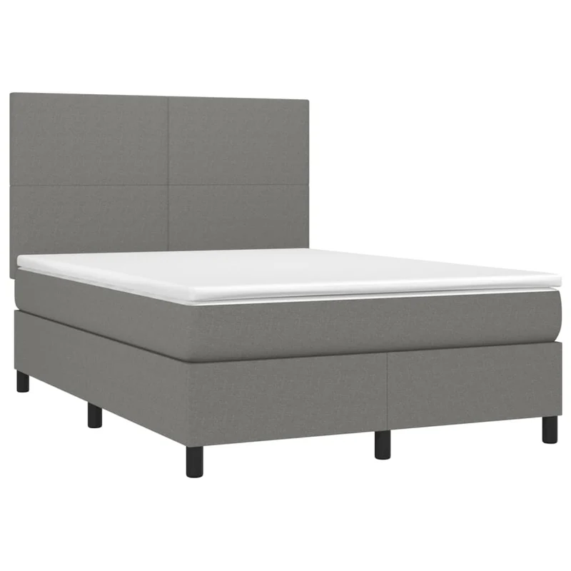 Cadre de lit LED avec sommier tête de lit matelas 140x200 cm tissu gris foncé TDL0208354