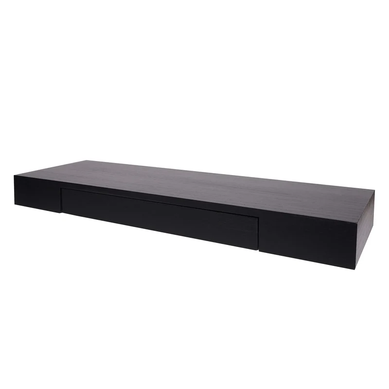 Étagère murale étagère suspendue avec tiroir en bois massif 8x80x25cm noir 04_0005152
