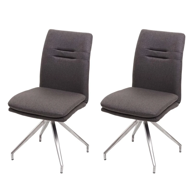 2x chaises de salle à manger cuisine en tissu gris-marron et en acier inoxydable design et confortable 04_0000414