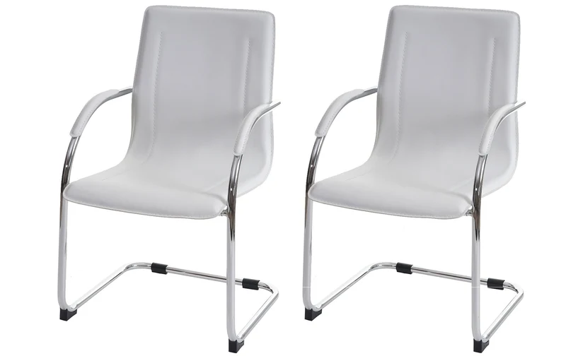 Lot de 2 chaises bureau visiteur en synthétique blanc avec accoudoir BUR04068