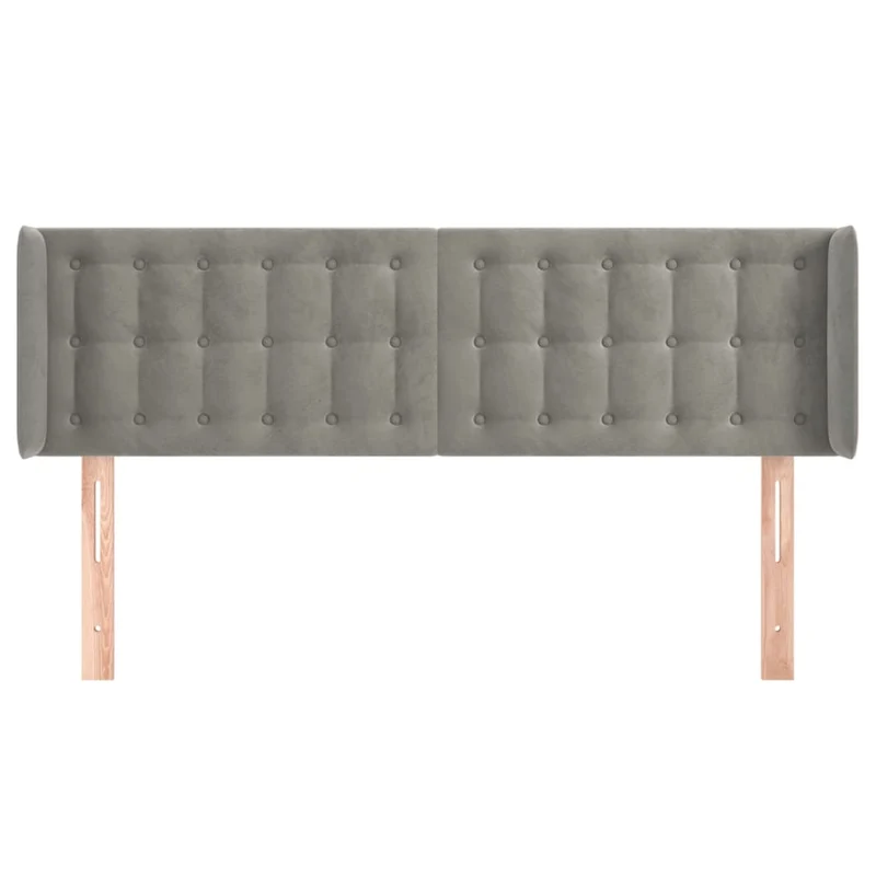 Tête de lit accessoire couchage chambre à coucher meuble capitonné avec rebord latéral 147 x 16 x 78/88 cm tissu velours gris clair TDL0205255
