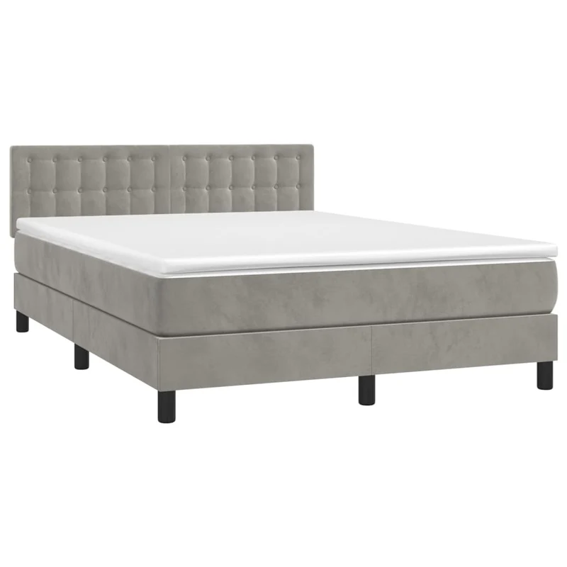 Cadre de lit LED avec sommier tête de lit matelas surmatelas 140x200 cm tissu velours gris clair TDL0207844