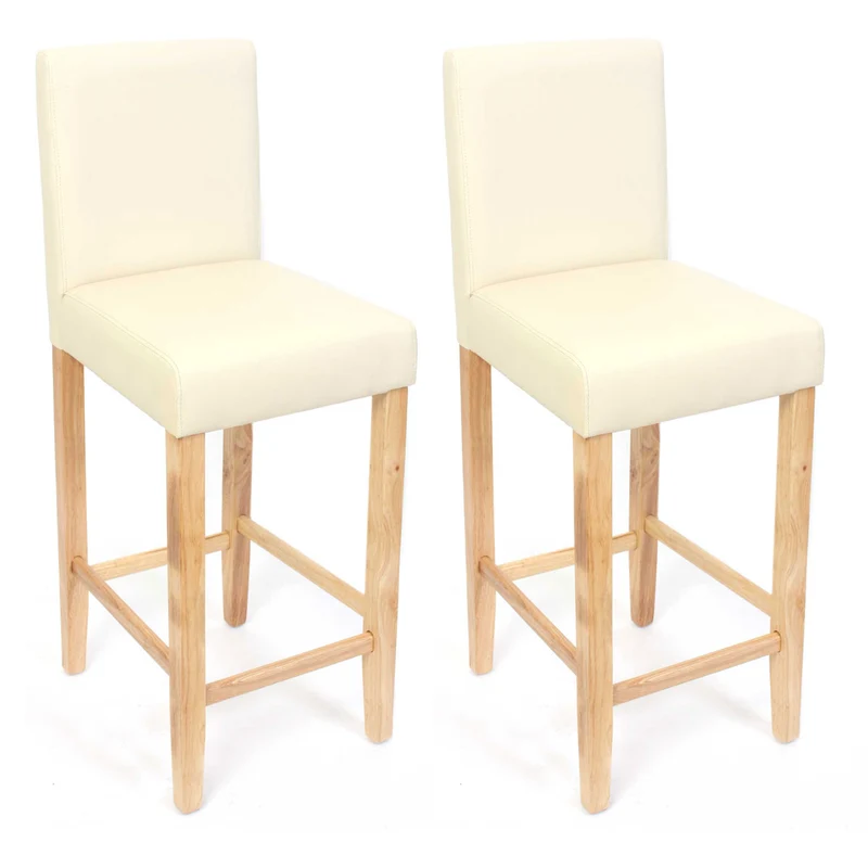 2x tabourets de bar chaise de comptoir en synthétique crème pieds en bois clair 04_0001768