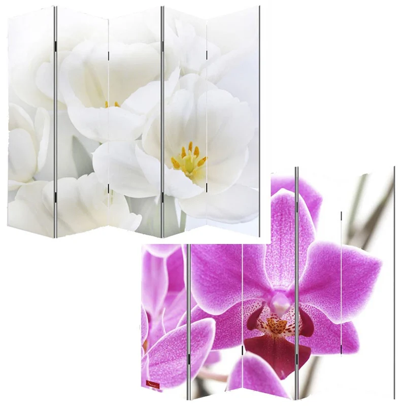 Paravent 5 panneaux pans séparateur de pièce 180x200cm motif orchidee PAR04006