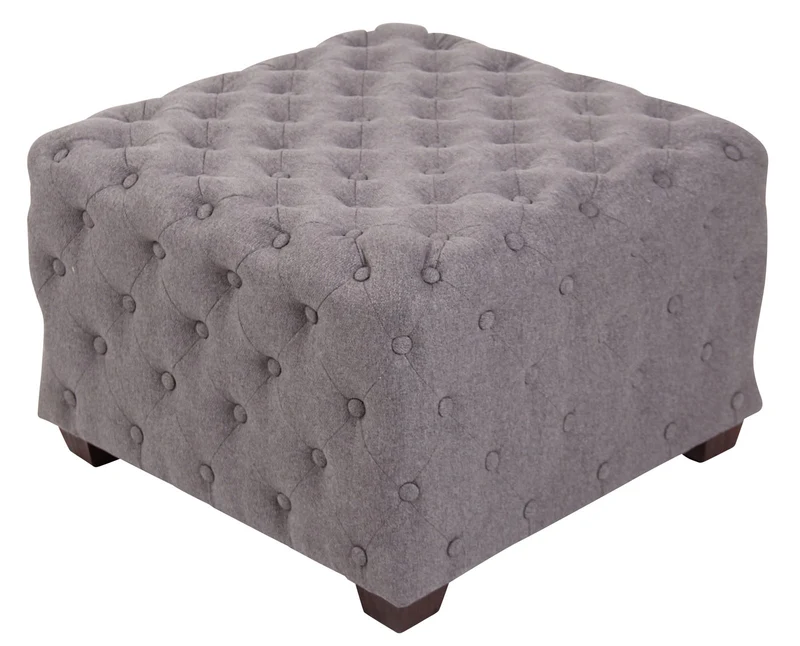 Tabouret bas repose-pieds pouf forme carré en tissu gris capitonné 10_0003715