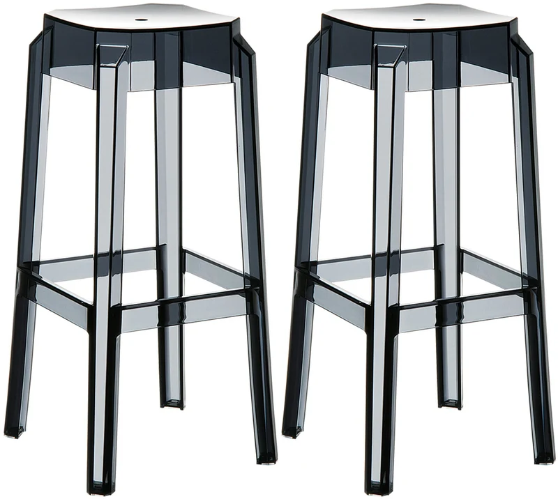 Lot de 2 tabourets de bar intérieur ou exterieur design moderne plastique noir transparent 10_0004150