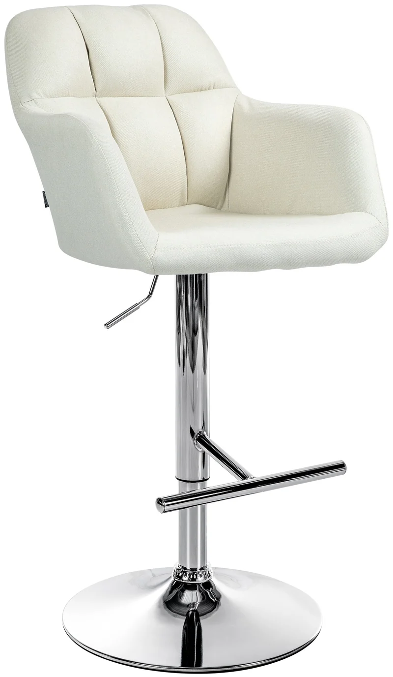 Tabouret de bar chaise haute x1 fonction rotation 360° en tissu crème avec coutures décoratives piètement métal chromé 10_0005272